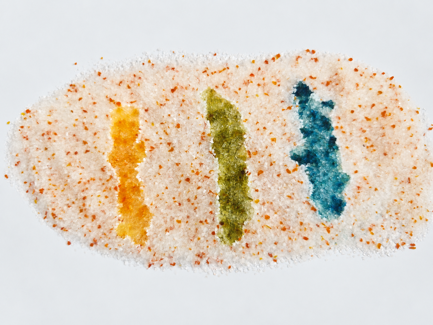Examples of colour indications in pH health monitoring crystal litter